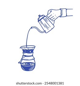 A skilled hand gracefully pouring hot water into a Chemex coffee maker, beautifully showcasing the art of brewing