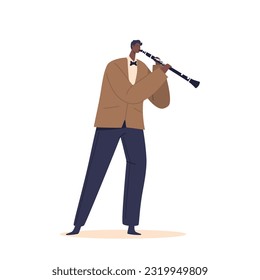 Skilled Jazz Musician Male Character Playing The Clarinet With Passion And Finesse, Captivating Listeners