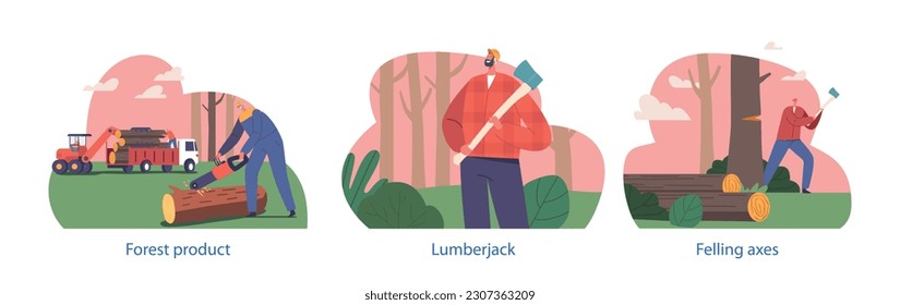 Geschickte Lumberjack-Charaktere mit starker Physik und Expertise in den Bereichen Baum- und Betriebsketten oder Ax