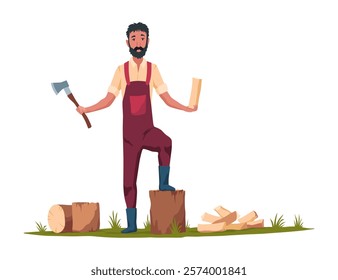 A skilled lumberjack with his trusty axe situated in a beautifully depicted forest setting