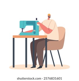 Skilled Male Operating A Sewing Machine With Precision, Focused On His Craft, Creating Beautiful Garments And Textiles