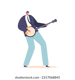 Skilled Musician Male Character Passionately Playing The Banjo, Creating Captivating Melodies With Rhythmic Strumming