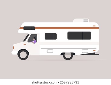 A skilled RV trailer driver enjoys the journey, expertly maneuvering through scenic routes filled with vibrant landscapes and endless possibilities for adventure