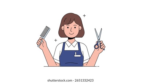 Estilista habilidoso com ferramentas prepara-se para a consulta do cabelo do cliente oferecendo serviços de salão profissional