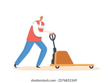 Skilled Worker Operating A Forklift, Moving Heavy Goods From One Place To Another In Warehouse. Advertising of Logistics