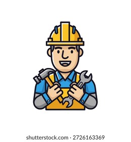 Skilled Worker with Tools in Industrial Setting - Illustrative Style and Bright Color Palette