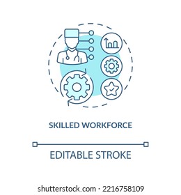 Skilled workforce turquoise concept icon. Competitive advantage in health industry abstract idea thin line illustration. Isolated outline drawing. Editable stroke. Arial, Myriad Pro-Bold fonts used