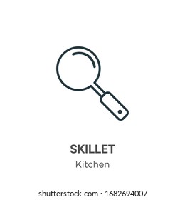 Skillet outline vector icon. Thin line black skillet icon, flat vector simple element illustration from editable kitchen concept isolated stroke on white background