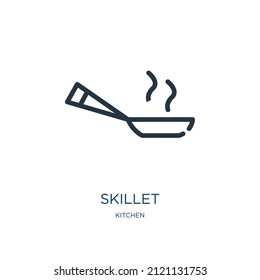 skillet thin line icon. pan, pot linear icons from kitchen concept isolated outline sign. Vector illustration symbol element for web design and apps.