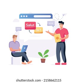 Ilustración plana hábilmente diseñada del intercambio de traducción 

