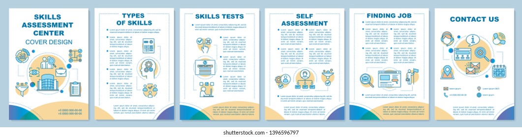 Skills assessment center brochure template layout. Flyer, booklet, leaflet print design with linear icons. Employee qualification vector page layouts for magazines, annual reports, advertising posters