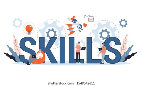 Skills concept. Education, training and improvement. People get knowledge and build career. Isolated flat vector illustration