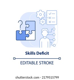 Skills deficit light blue concept icon. No professional development. Adaptability abstract idea thin line illustration. Isolated outline drawing. Editable stroke. Arial, Myriad Pro-Bold fonts used
