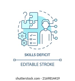 Skills deficit turquoise concept icon. No professional development. Adaptability abstract idea thin line illustration. Isolated outline drawing. Editable stroke. Arial, Myriad Pro-Bold fonts used