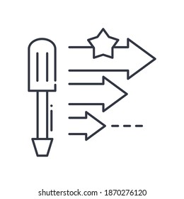 Symbol für die Kompetenzentwicklung, lineare einzelne Illustration, dünne Linie, Webdesign-Zeichen, Umrisssymbol mit bearbeitbarem Strich auf weißem Hintergrund.