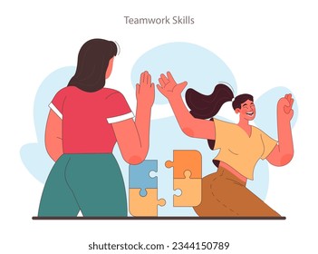 Skills development. Professional competences and soft skills growth. Female business characters cooperation for additional business and personal development. Flat vector illustration
