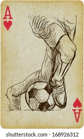 Skills in football (SOCCER) - Description: Multilayer drawing (each on a separate layer) on vintage card (the card is separated in the lower layer).