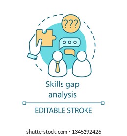 Skills Gap Analysis Concept Icon. Recruiting Process Idea Thin Line Illustration. Job Interview. Test Task. Talent Acquisition. Employee Coaching. Vector Isolated Outline Drawing. Editable Stroke