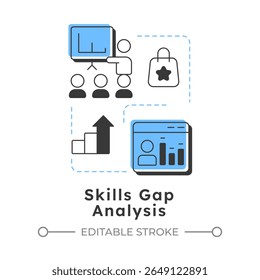 Skills gap analysis modern linear concept icon. HR teams aligning talent strategies. Organization development. Flat outline elements connected with dotted lines. Creative visual. Easy to edit