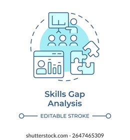Skills gap analysis soft blue concept icon. HR teams aligning talent strategies. Organization development. Round shape line illustration. Abstract idea. Graphic design. Easy to use in blog post