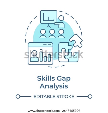 Skills gap analysis soft blue concept icon. HR teams aligning talent strategies. Organization development. Round shape line illustration. Abstract idea. Graphic design. Easy to use in blog post