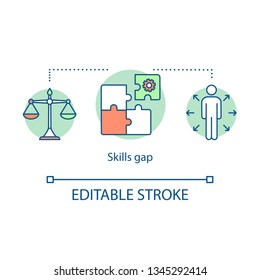 Skills gap concept icon. Lack of knowledge and experience idea thin line illustration. Preparation for workforce. Test task. Worker coaching. Vector isolated outline drawing. Editable stroke