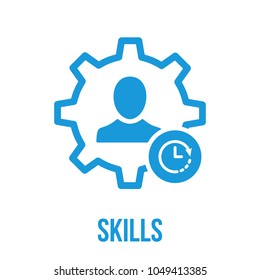 Skills icon with clock sign. Skills icon and countdown, deadline, schedule, planning symbol. Vector icon