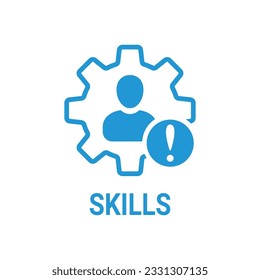 Skills icon with exclamation mark. Skills icon and alert, error, alarm, danger symbol. Vector icon