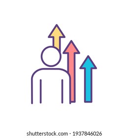 Skills improvement RGB color icon. Strengthening knowledge. Increasing personal growth and work performance. Reaching personal goals. Full potential development. Isolated vector illustration