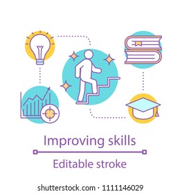 Skills improving concept icon. Education. Personal growth idea thin line illustration. Career ladder. Goal achieving. Vector isolated outline drawing. Editable stroke