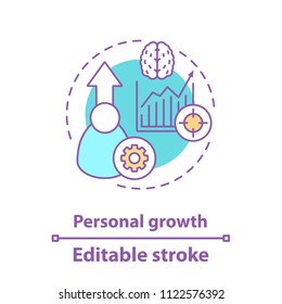 Skills improving concept icon. Self development. Personal growth idea thin line illustration. Goal achieving. Vector isolated outline drawing. Editable stroke