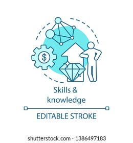 Skills and knowledge concept icon. Business consultant. Ability to education. Successful entrepreneur. Self development idea thin line illustration. Vector isolated outline drawing. Editable stroke