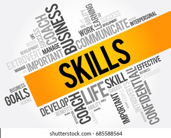 SKILLS - learned ability to act with determined results with good execution often within a given amount of time, word cloud concept background