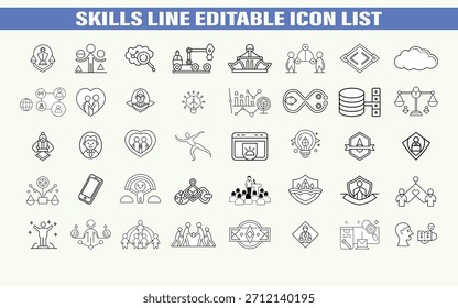 Lista de íconos editables de la línea de habilidades – Símbolos de habilidad y experiencia de Profesional