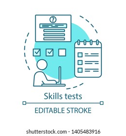 Skills tests turquoise concept icon. Pre-employment job interview test idea thin line illustration. Job application, filling questionnaire vector isolated drawing. Career development. Editable stroke