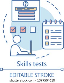 Skills tests vector concept icon. Pre-employment job interview test idea thin line illustration. Job application, filling questionnaire isolated outline drawing. Career development. Editable stroke