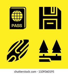 skimboard, diskette, passport and river vector icon set. Sample icons set for web and graphic design