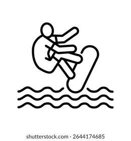 ícone de linha preta de skimboarding para projetos digitais e de impressão.  Ícones mínimos de limpeza para aplicativos e sites. Ícones simples modernos para UI UX e branding