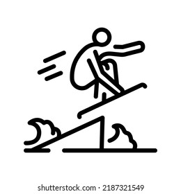 Skimboarding black line icon. Water activity. Pictogram for web page.