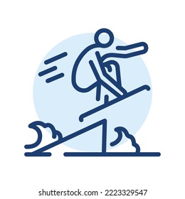 Skimboarding black line icon. Water activity.