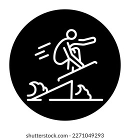 Skimboarding black line icon. Water activity. Pictogram for web page.