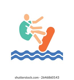 ícone plano de cor de skimboarding para projetos digitais e de impressão.  Ícones mínimos de limpeza para aplicativos e sites. Ícones simples modernos para UI UX e branding
