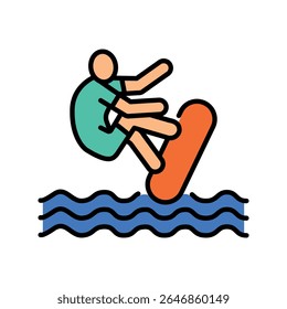 ícone de linha de cor de skimboarding para projetos digitais e de impressão.  Ícones mínimos de limpeza para aplicativos e sites. Ícones simples modernos para UI UX e branding