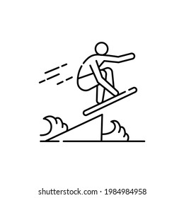 Skimboarding color line icon. Isolated vector element. Outline pictogram for web page, mobile app, promo