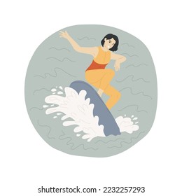 Skimboarding isolated cartoon vector illustration. Smiling teen girl enjoying skimboarding, making waves and having fun, extreme sport, summer time activity, getting adrenaline vector cartoon.