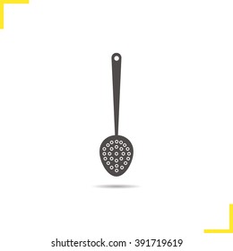 Skimmer icon. Drop shadow skimmer silhouette symbol. Kitchen utensil. Cooking instrument. Household kitchenware. Skimmer tool logo concept. Vector isolated illustration