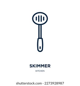 skimmer icon from kitchen collection. Thin linear skimmer, equipment, tool outline icon isolated on white background. Line vector skimmer sign, symbol for web and mobile