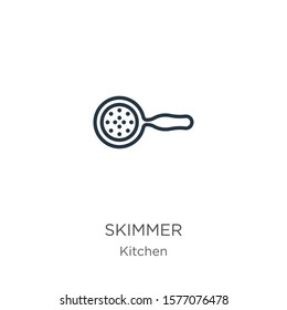 Skimmer icon. Thin linear skimmer outline icon isolated on white background from kitchen collection. Line vector sign, symbol for web and mobile