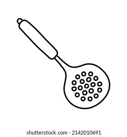 Skimmer. Esbozo de cocina. Utensil de cocina vectorial de línea de garabato y herramienta. Cuchillería