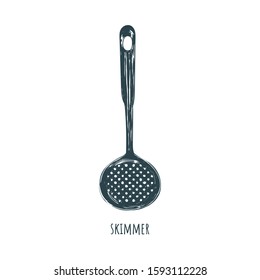 skimmer vector illustration. skimmer sketch hand drawing. skimmer kitchen appliances, kitchen tool